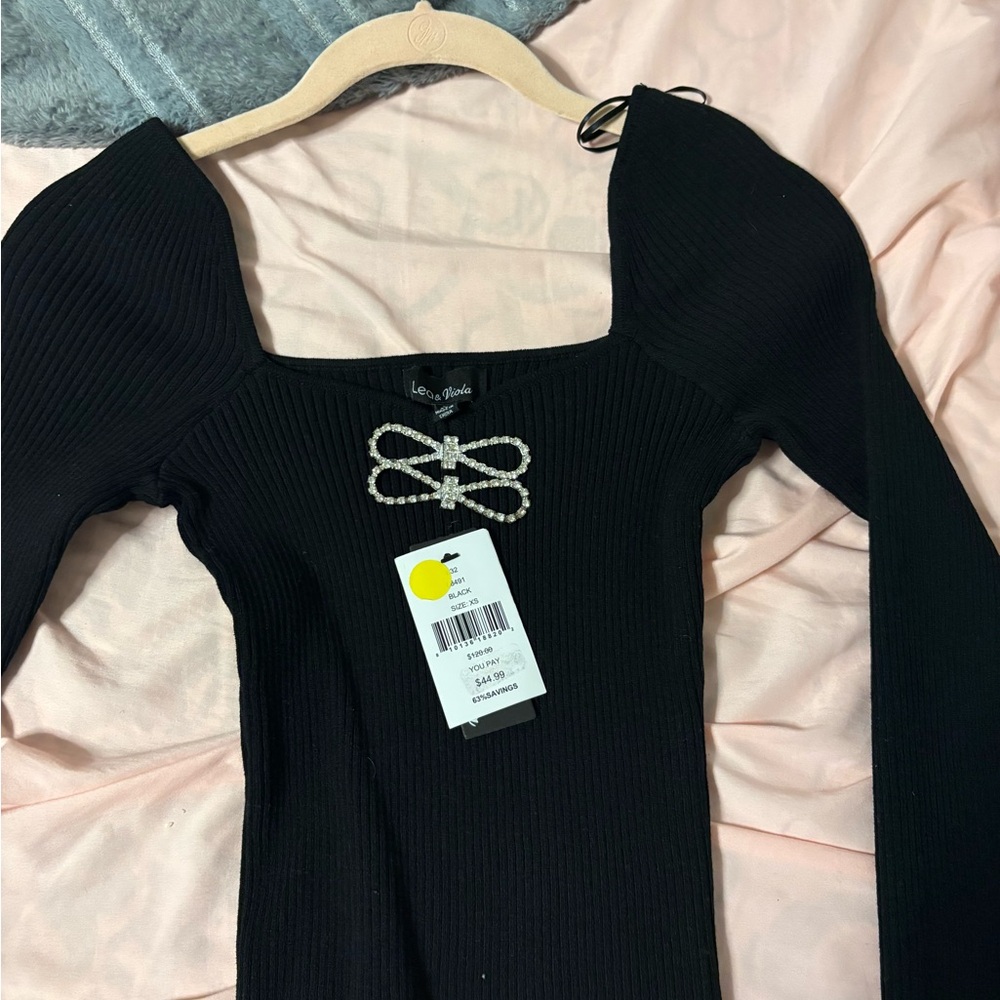 Saks Fifth Avenue Black Crew Neck Sweater